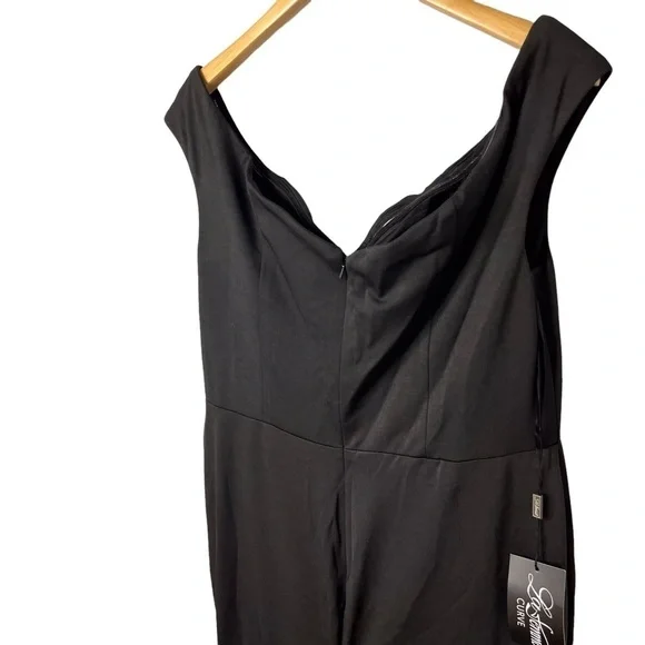 La Femme Off The Shoulder Jersey Fit & Flare Gown Prom Dress Size 14W Black - Picture 6 of 12